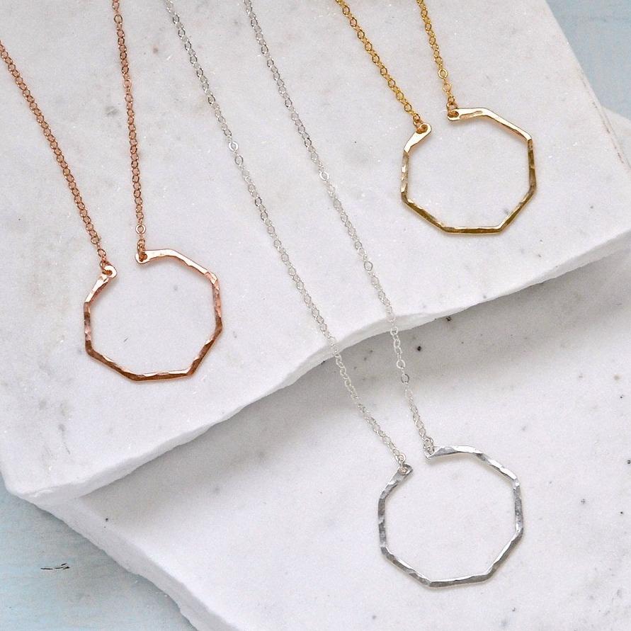 Parasol Necklace - modern geometric octagon layering necklace in gold, silver, rose gold, or mixed metals - Foamy Wader
