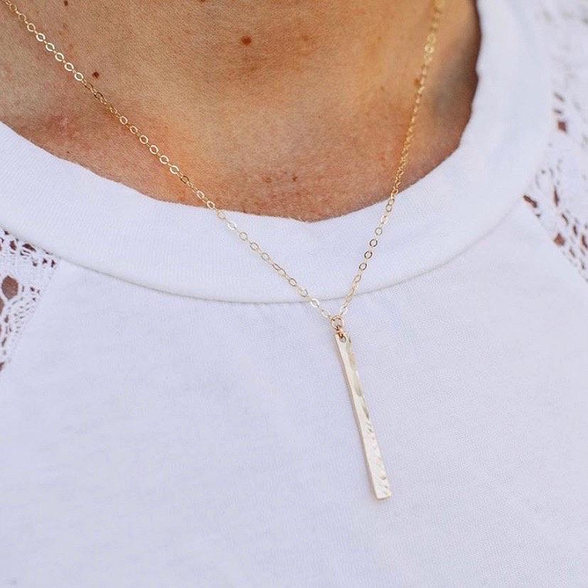 Pillar Necklace - Minimalist Pendant Bar Necklace - Rebecca Haas Jewelry