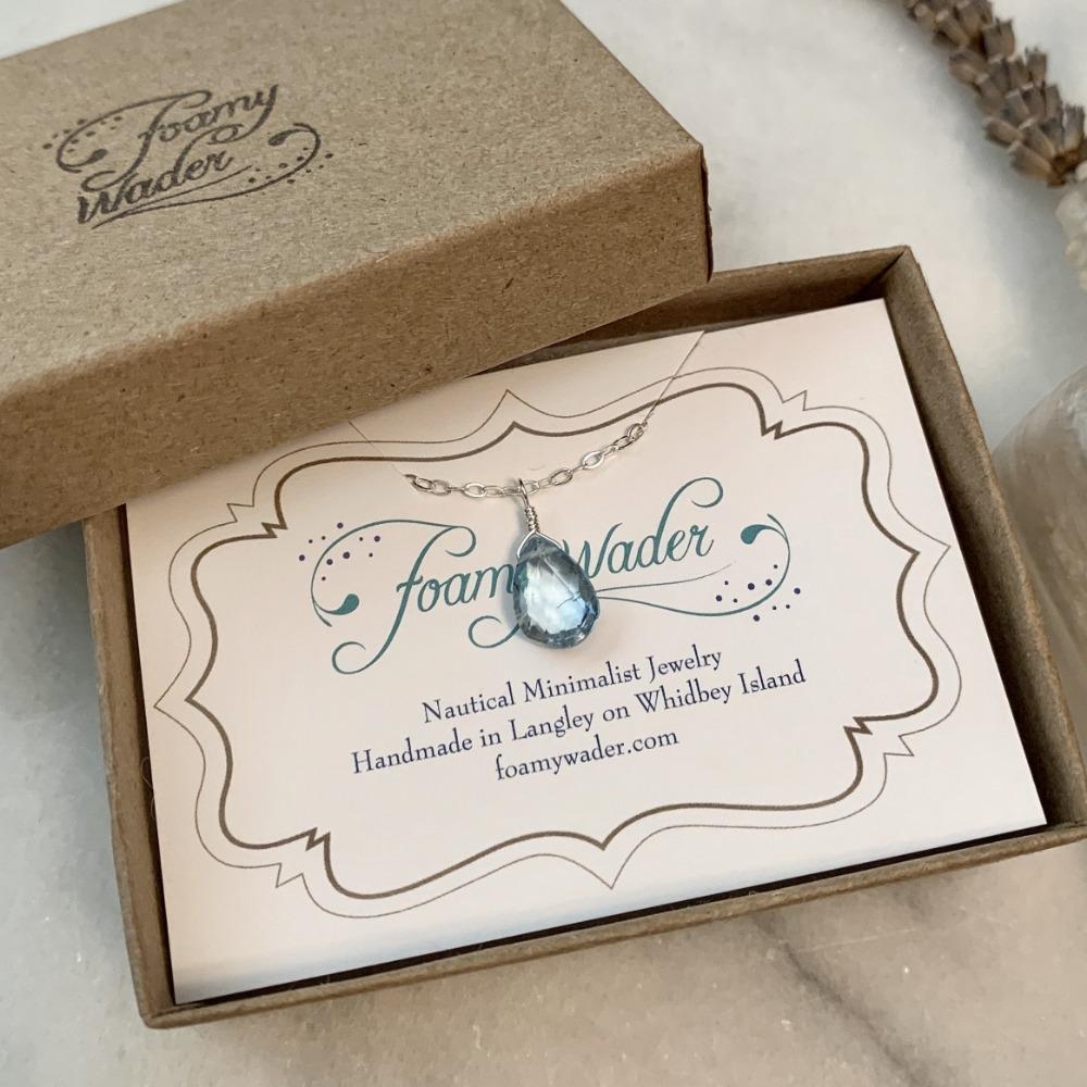 Sprinkle Necklace - swiss blue topaz gemstone solitaire necklace - Foamy Wader