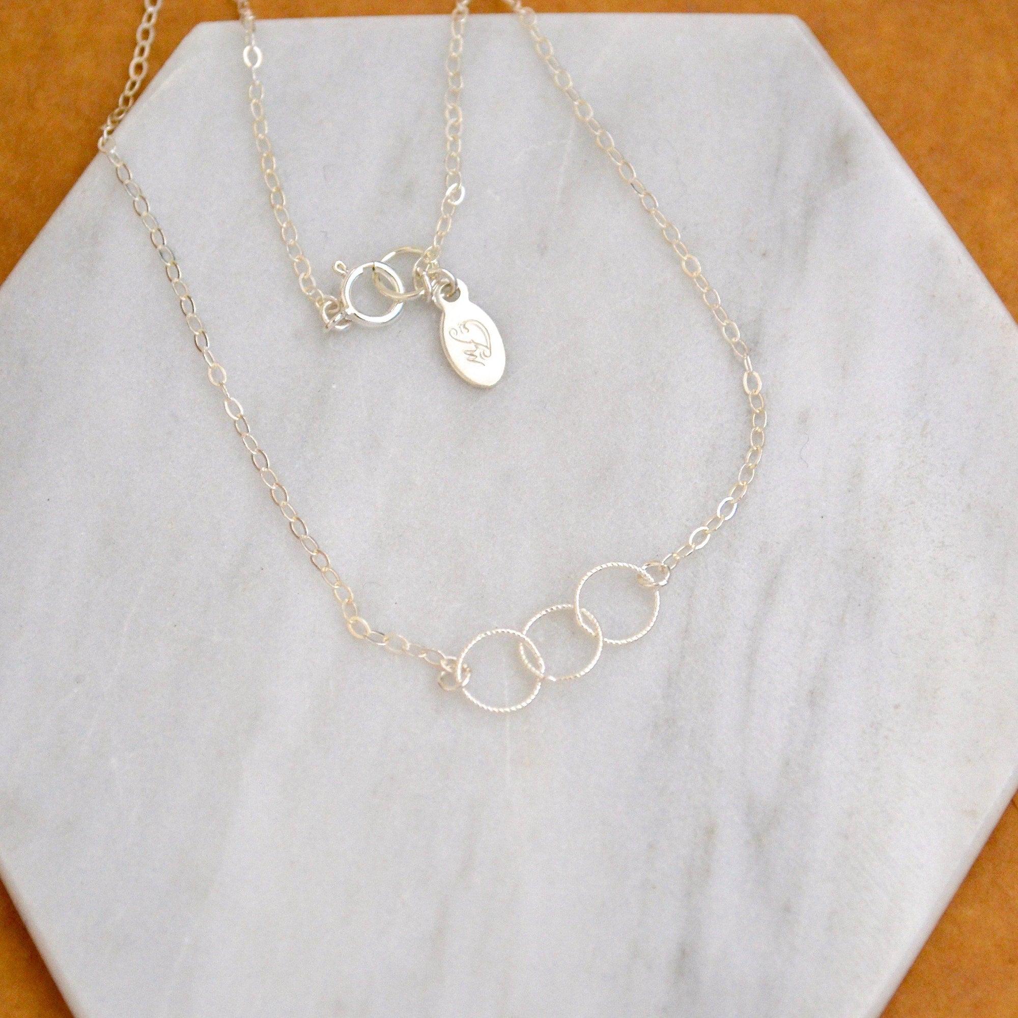 Trio Necklace - handmade interlocking triple circle necklace - Foamy Wader