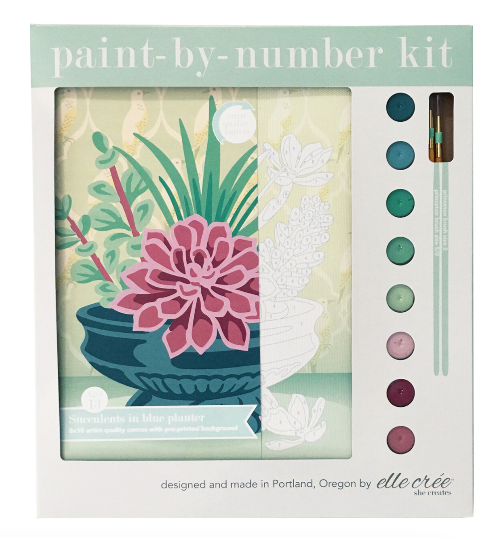 DIY - Paint By Number Kit - Succulents in Blue Planter