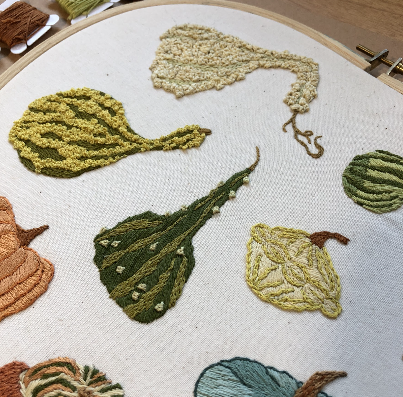 Mushroom Embroidery Kit for Beginner Pumpkin Monster Pattern DIY
